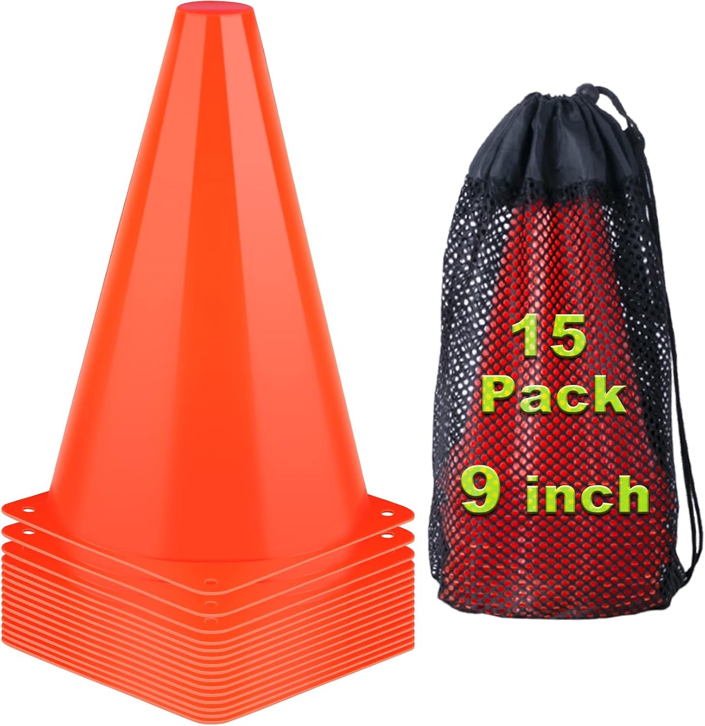 Conos deportivos 9pulg pack 15 naranjas plástico