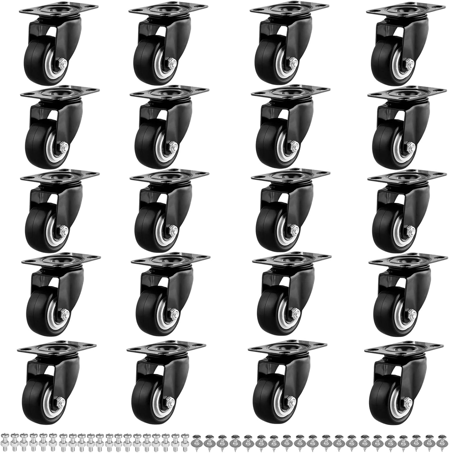 Set 20 Ruedas PU Doble Rodamiento 2pulg Silenciosas