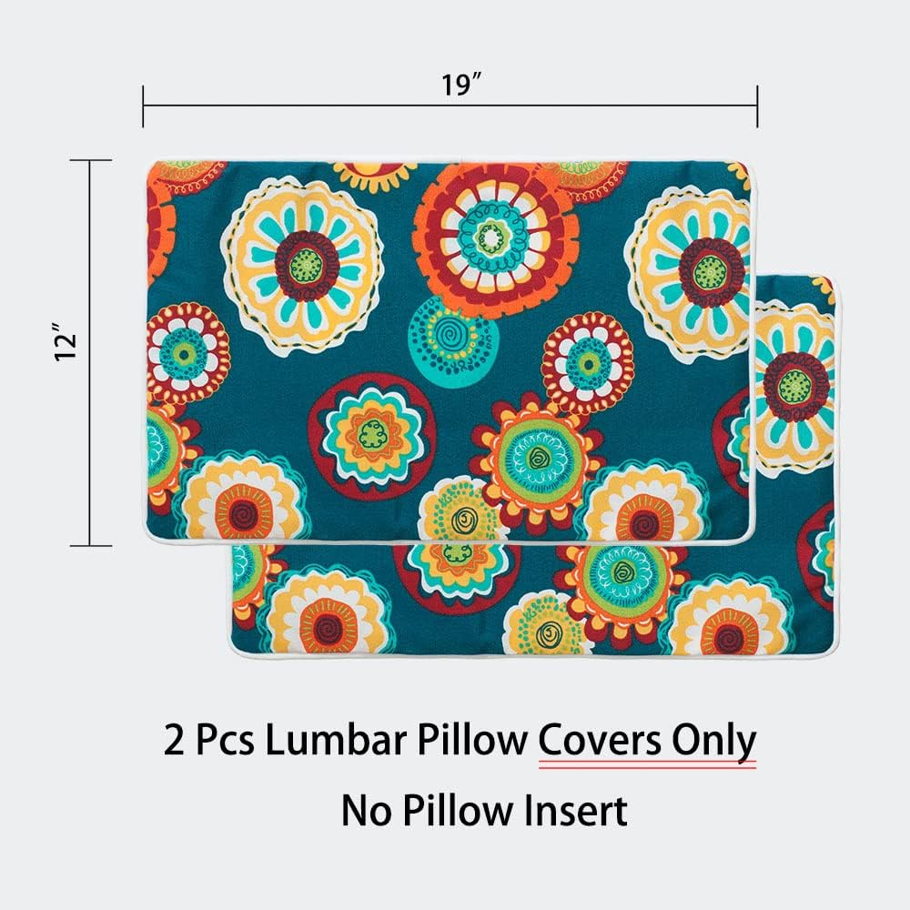 2 Fundas cojín lumbar 12x20" impermeables verde floral