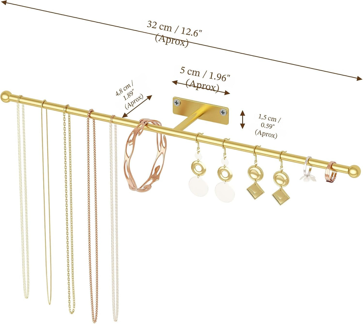 Soporte joyas colgar pared 12.6" pack 2 dorado