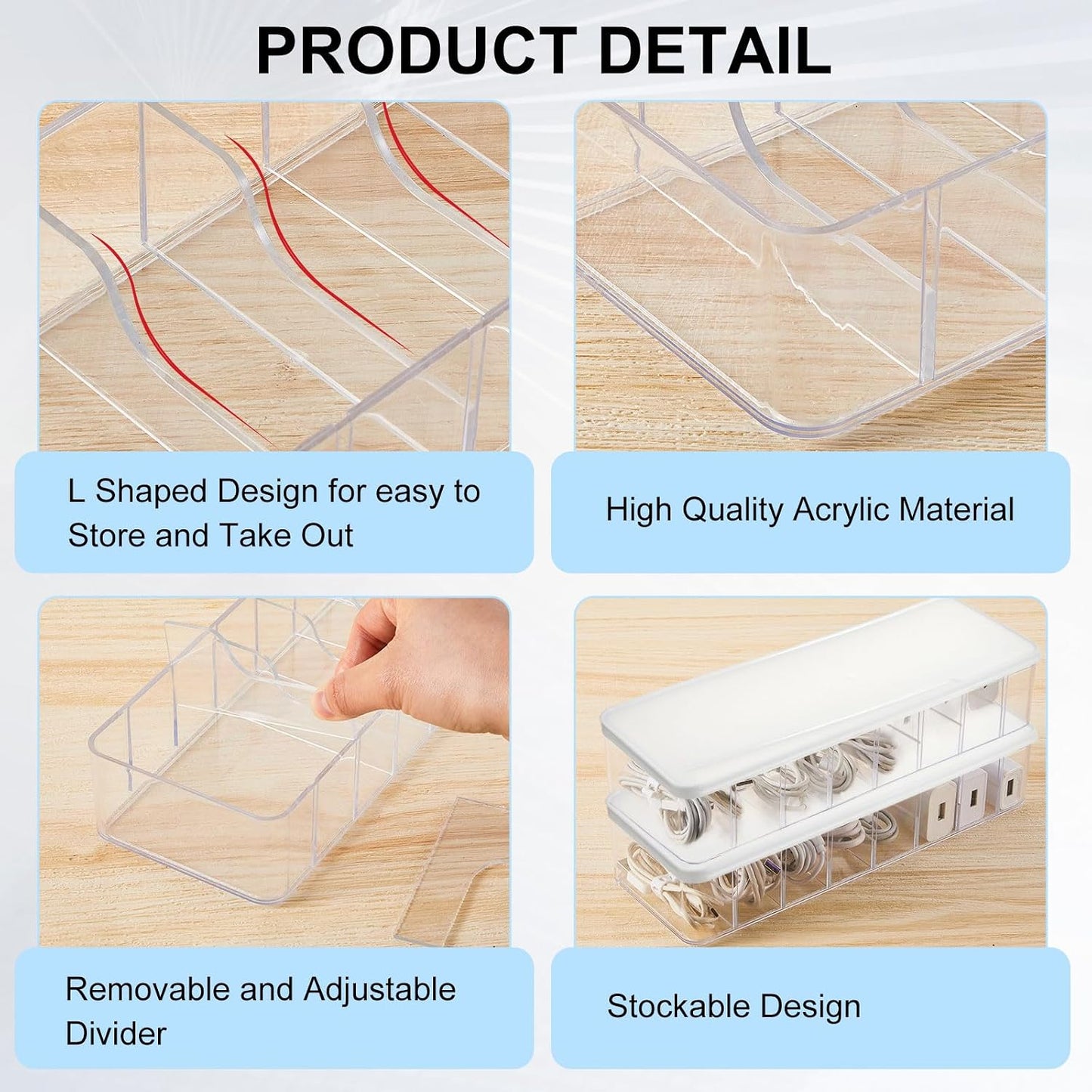 Caja organizadora cables con tapa plástico transparente