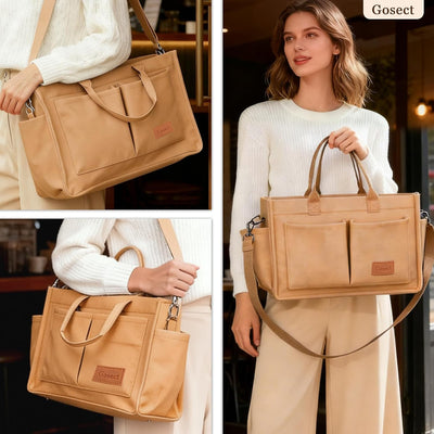 Bolso lona mujer con bolsillos para portátil y todo uso