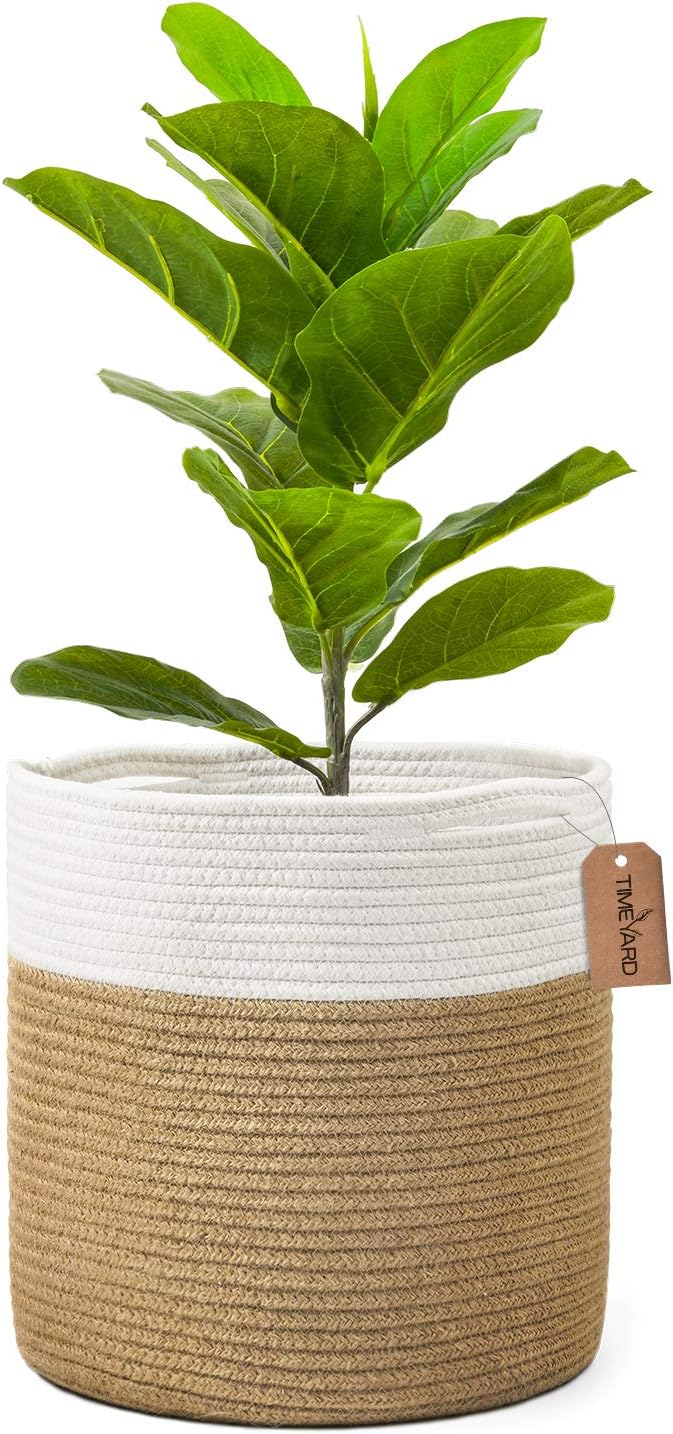 Cesta yute tejida para macetas 11'' color blanco