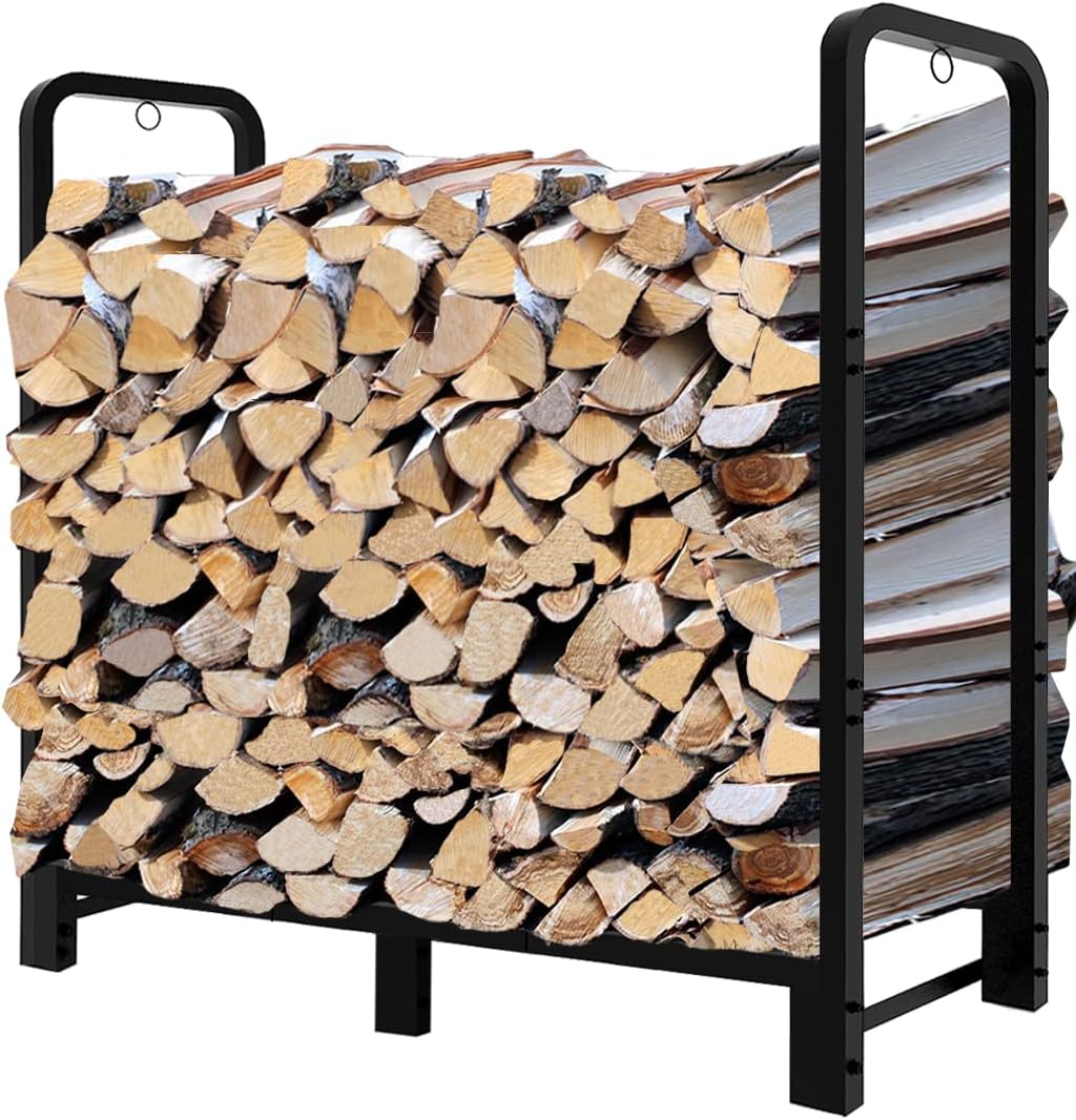 Soporte madera leña 4ft apilador negro interiores exteriores