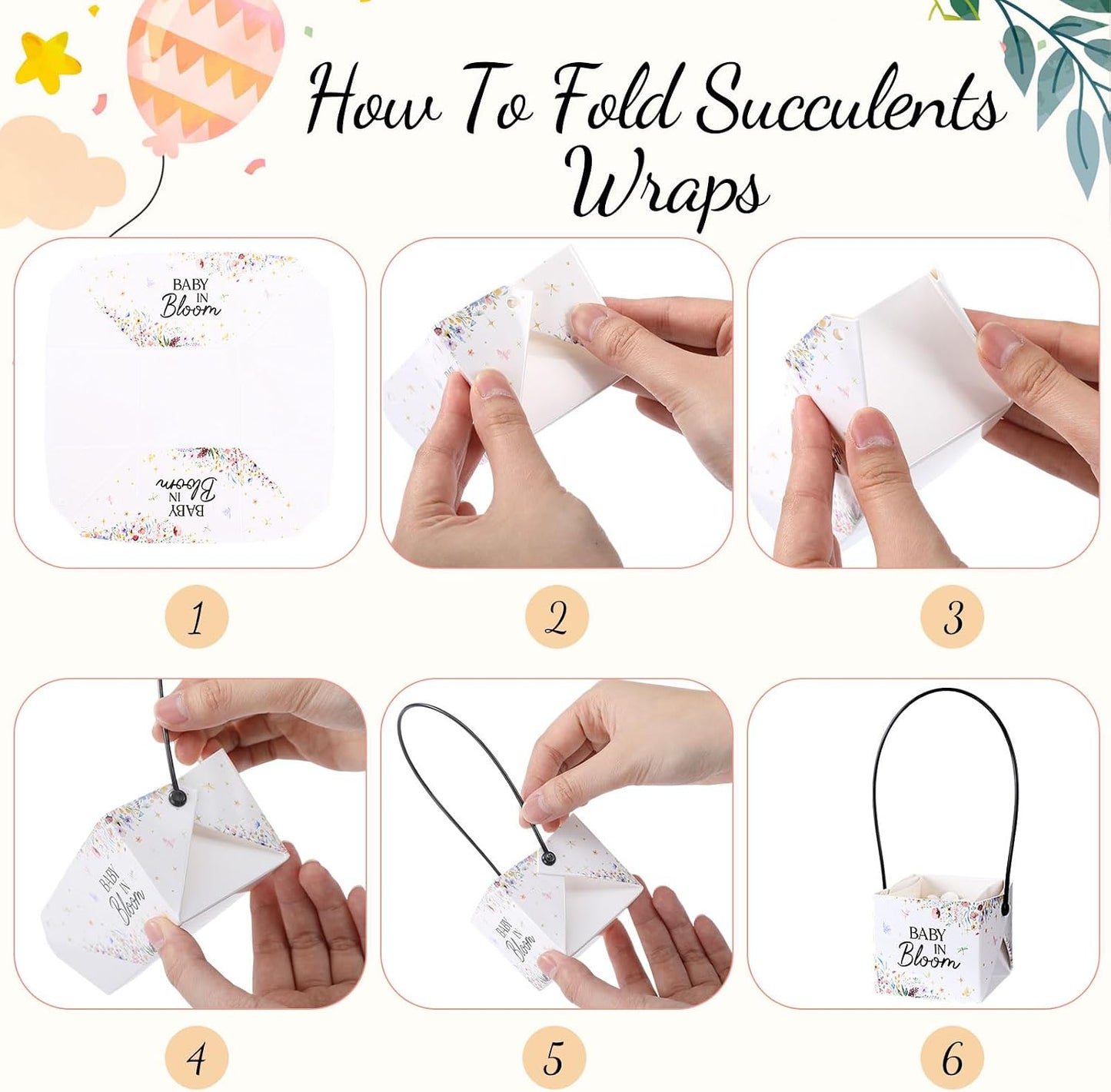 60 Pzas Bolsas Suculentas Baby Shower con Asas