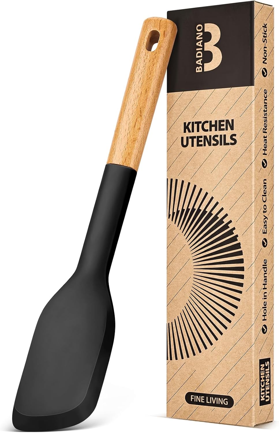Espátula de silicona sin BPA para cocina antiadherente con mango de madera