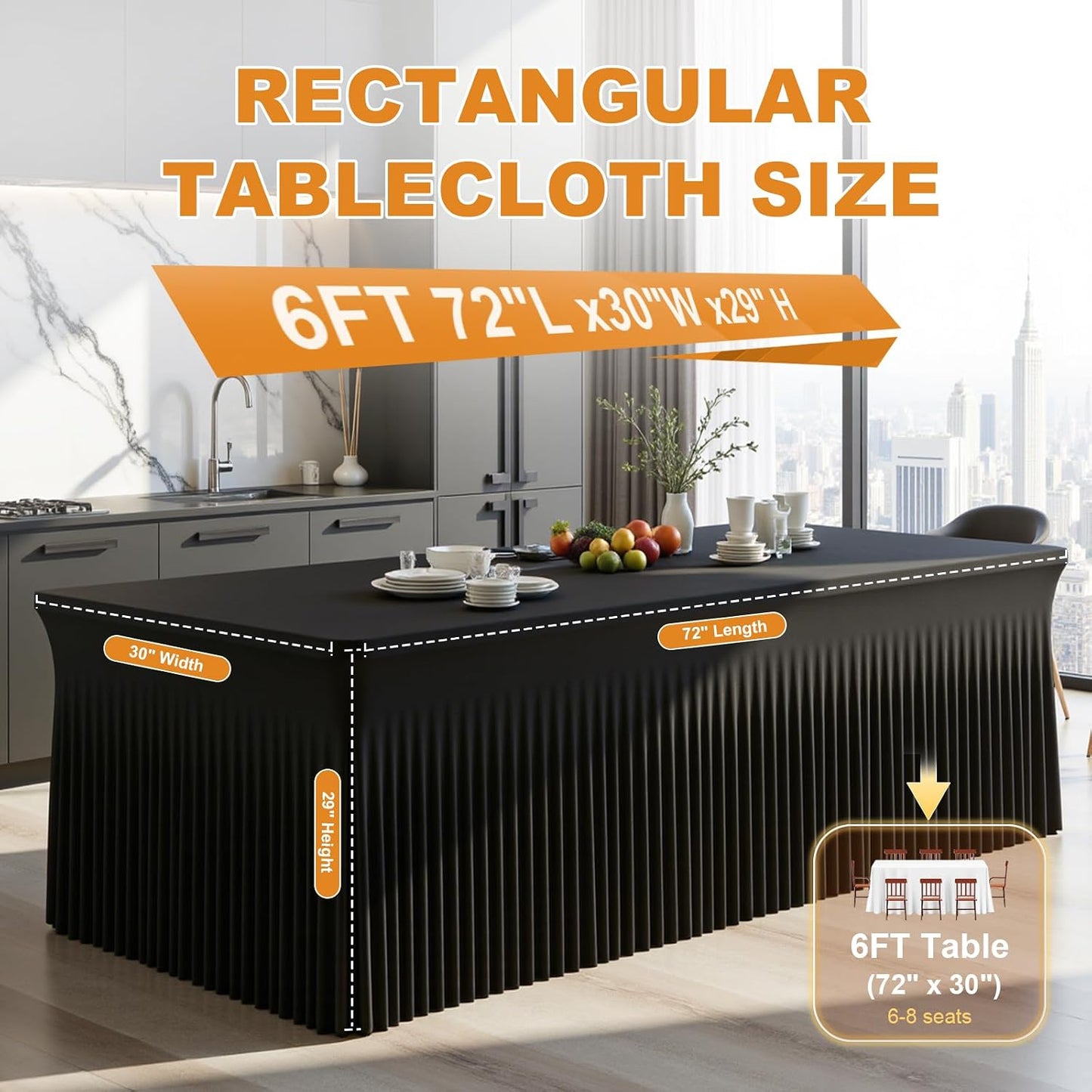 2 Manteles Rectangulares Negro Elástico para Mesa 6ft