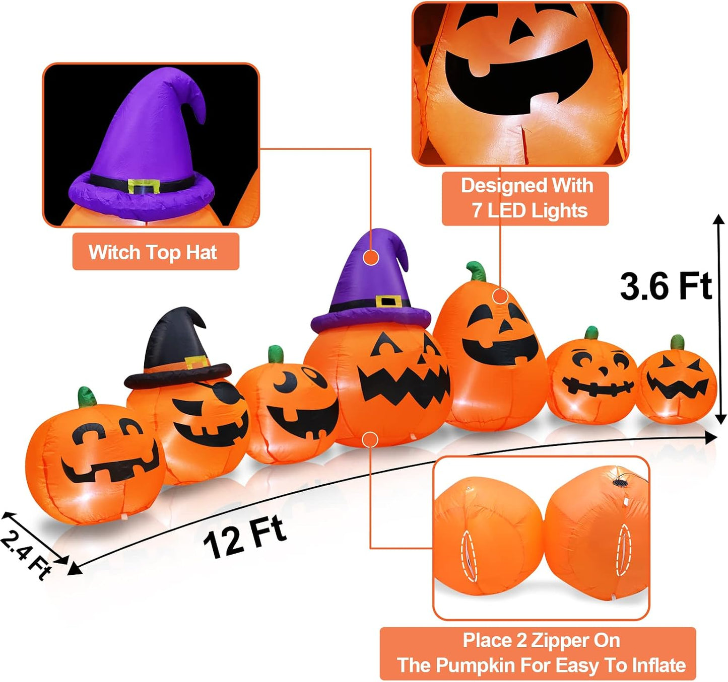 7 Calabazas inflables Halloween 12ft con luces LED