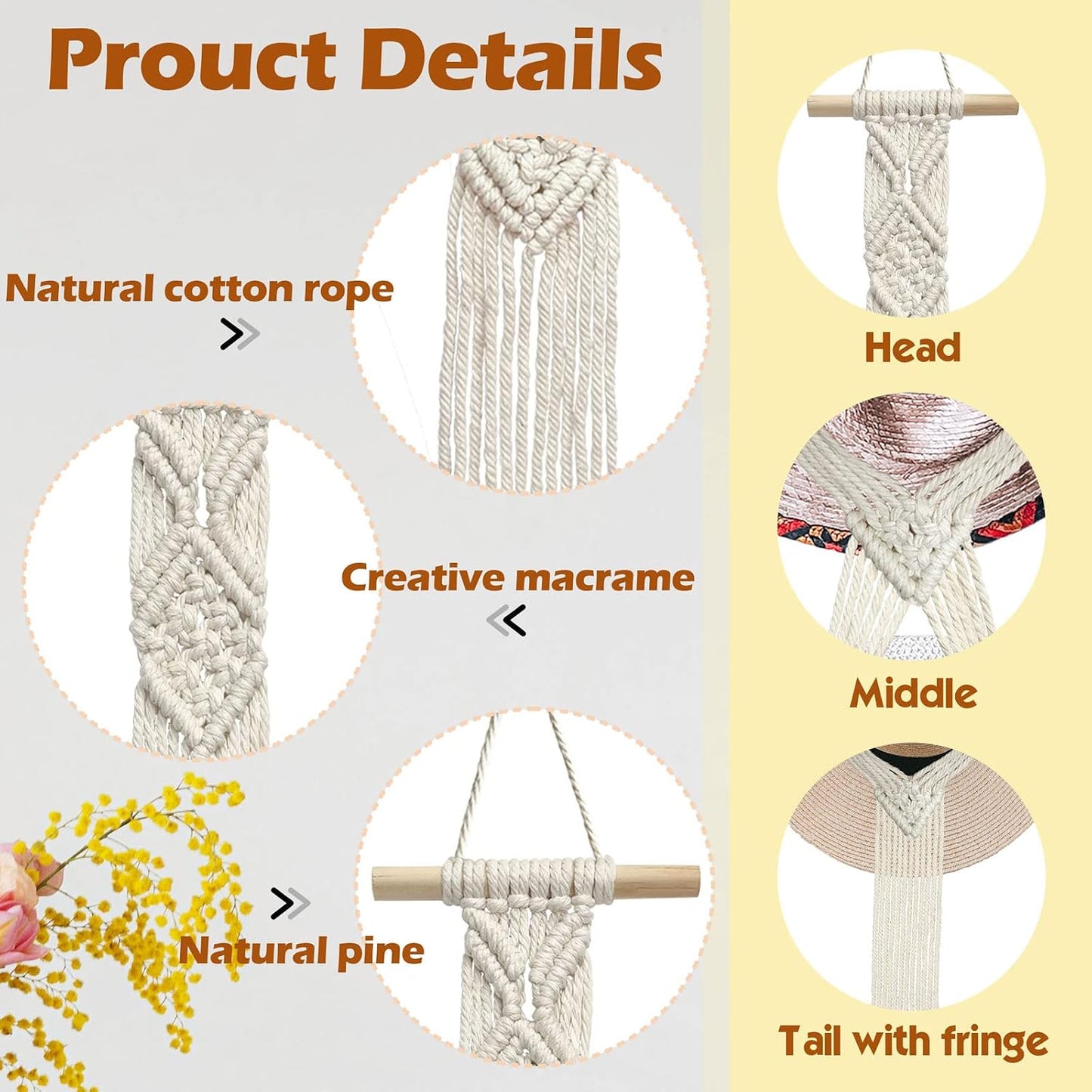 2 Pzas perchas macramé para sombreros pared decorativo