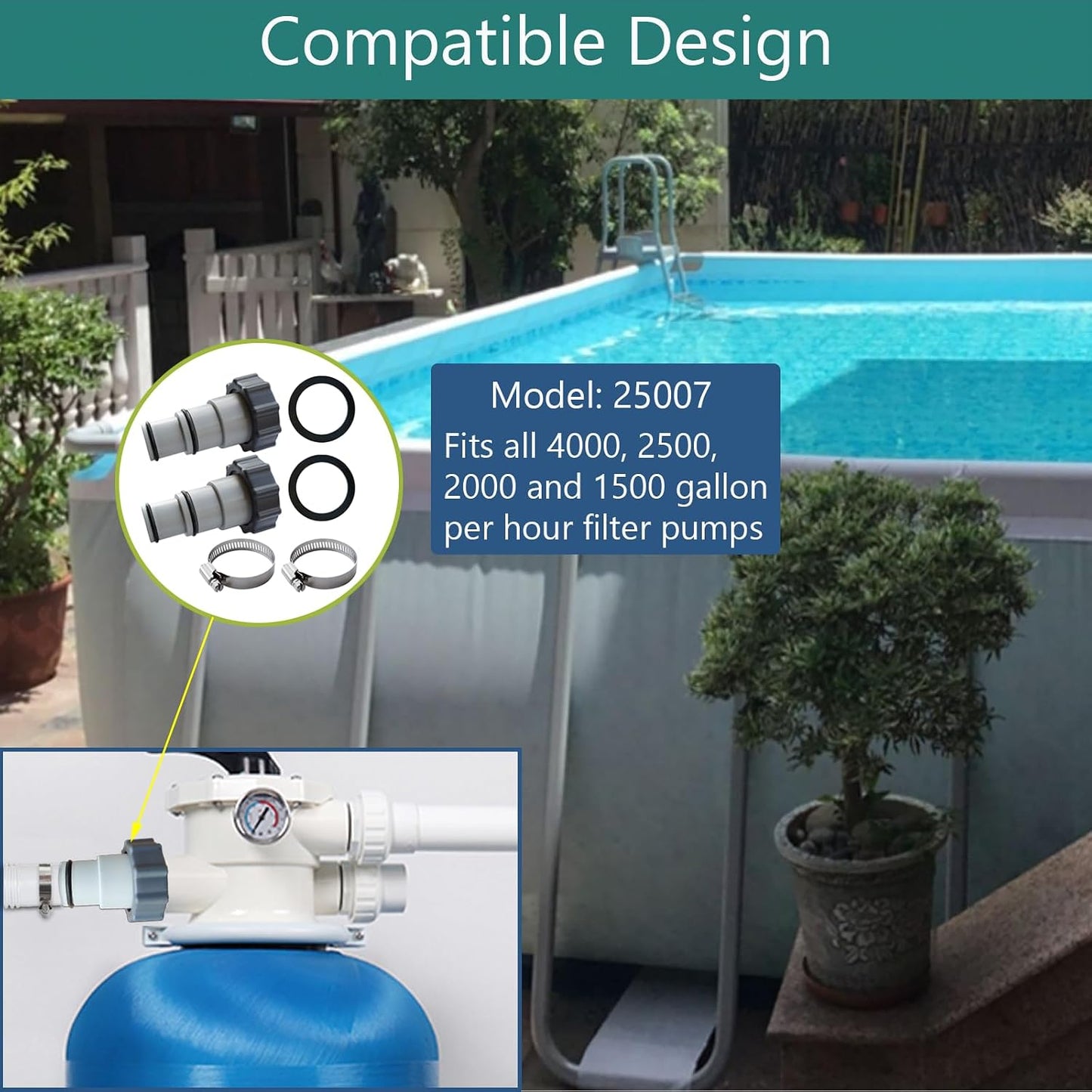 Adaptador manguera piscina 1.25-1.5 pack 2 gris plástico