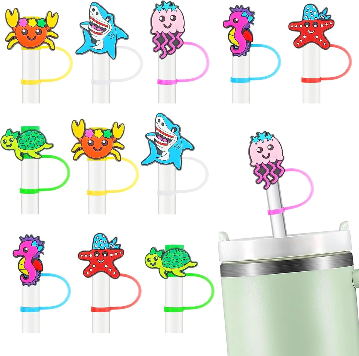 12 fundas popote silicona bajo el mar 30-40oz reutilizables