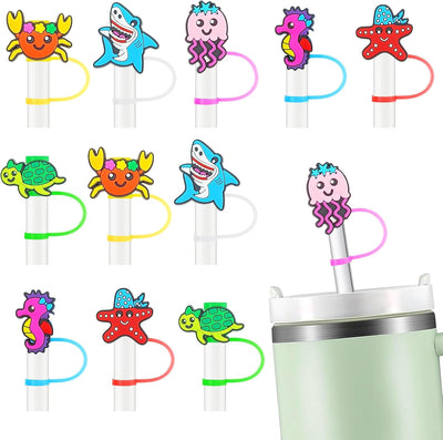 12 fundas popote silicona bajo el mar 30-40oz reutilizables