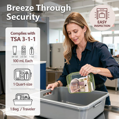 Bolsa aseo TSA transparente 3 pzas cuarto galón con cremallera