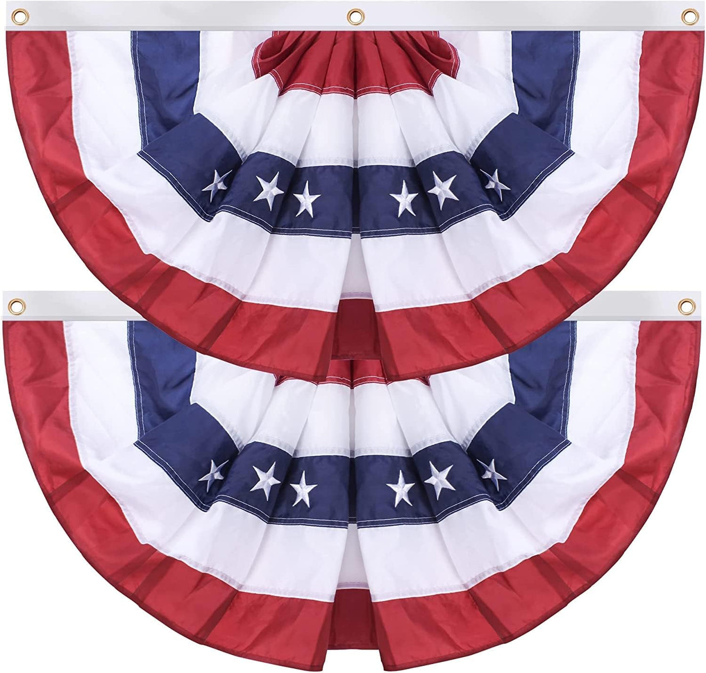 2 Banderines Estadounidense 2x4ft Plisadas Estrellas Bordadas