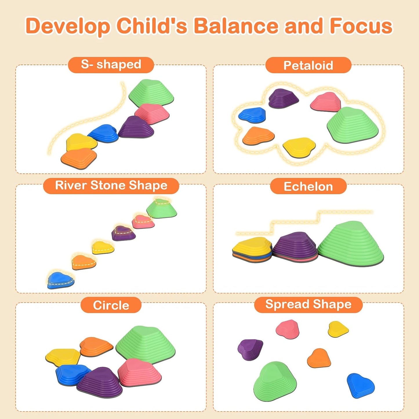 6 Pzas piedras equilibrio antiderrap para niños 3-8 años