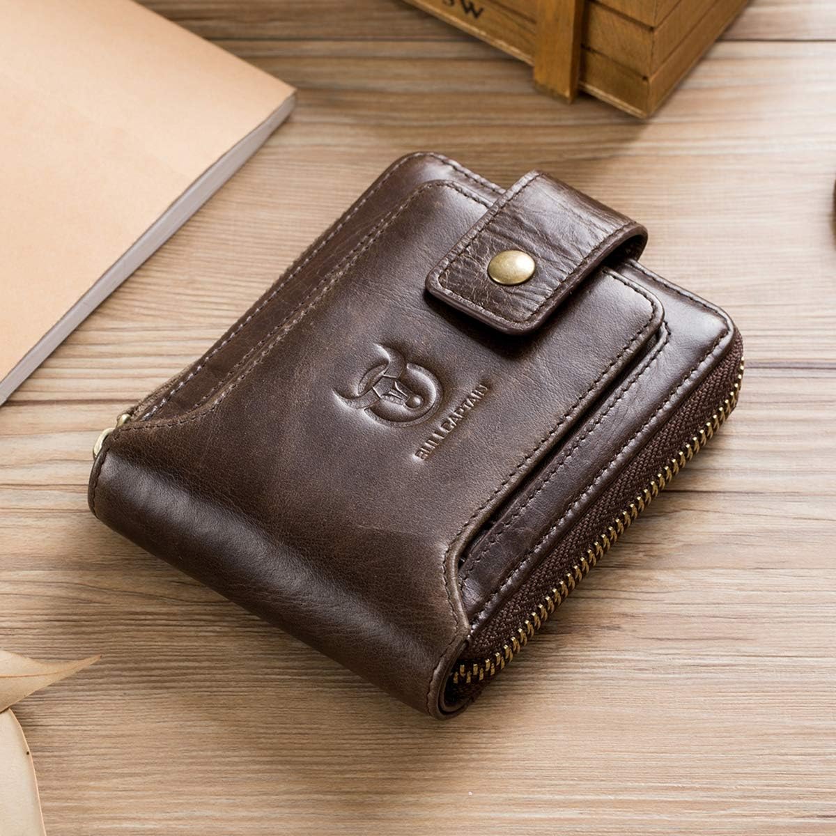 Cartera RFID cuero para hombre con ventana y bolsillo