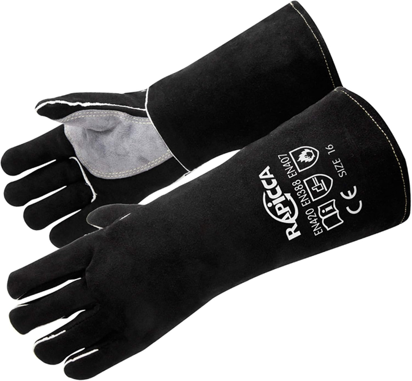 Guantes soldadura 16pulg cuero resistente calor MIG TIG