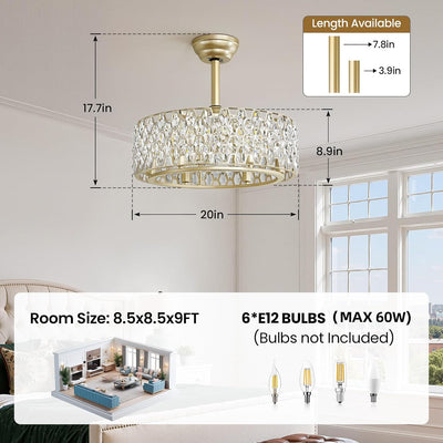 Ventilador techo cristal dorado 20pulg control remoto 7 aspas