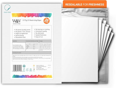 Hojas glaseado 8.5x11pulg 25uds papel comestible vegano