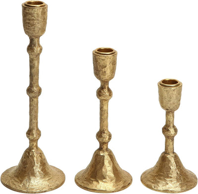 3 Pzas Portavelas Cónicos Dorados Candelabros Resina Vintage