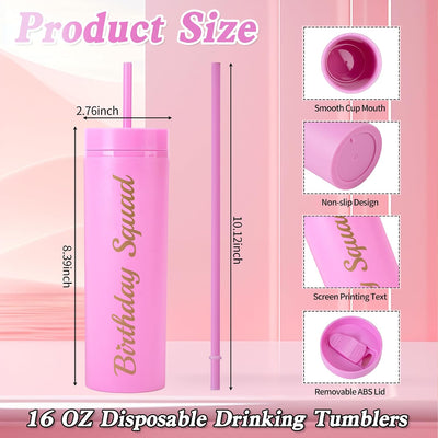 6 Pzas Vasos Plástico Doble Pared con Tapa y Pajita