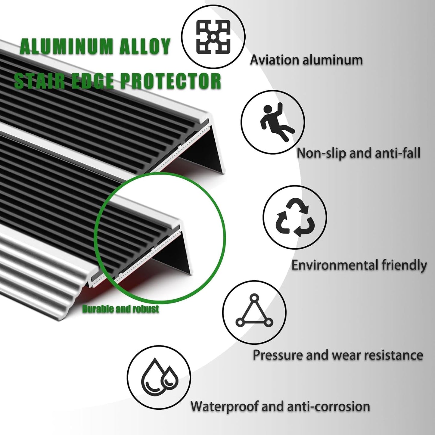 Protector borde escalera aluminio antiderrap 6pcs 90cm