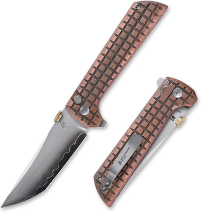 Cuchillo bolsillo estilo disco pulgar mango cobre