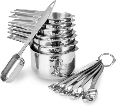 Set 13 Pzas Tazas y Cucharas Medidoras Acero Inox 18/8 Plateado