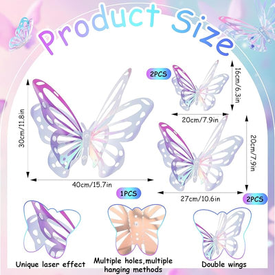 5 Pzas Mariposas 3D Colgantes 15.7x11.8pulg Decoración Fiesta