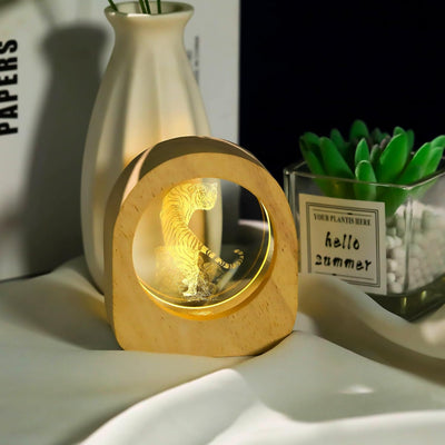 Luz nocturna tigre grabado 3D madera decoración hogar