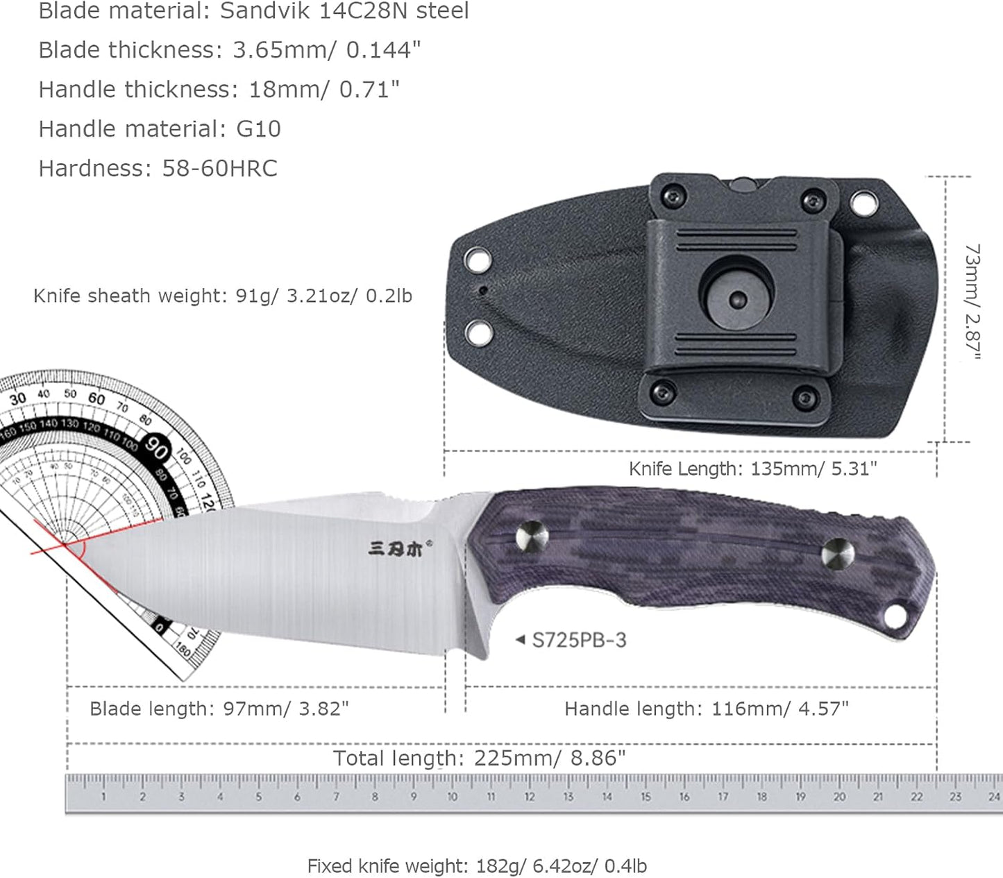 Cuchillo utilitario 3.82pulg hoja 14c28n G10 mango funda