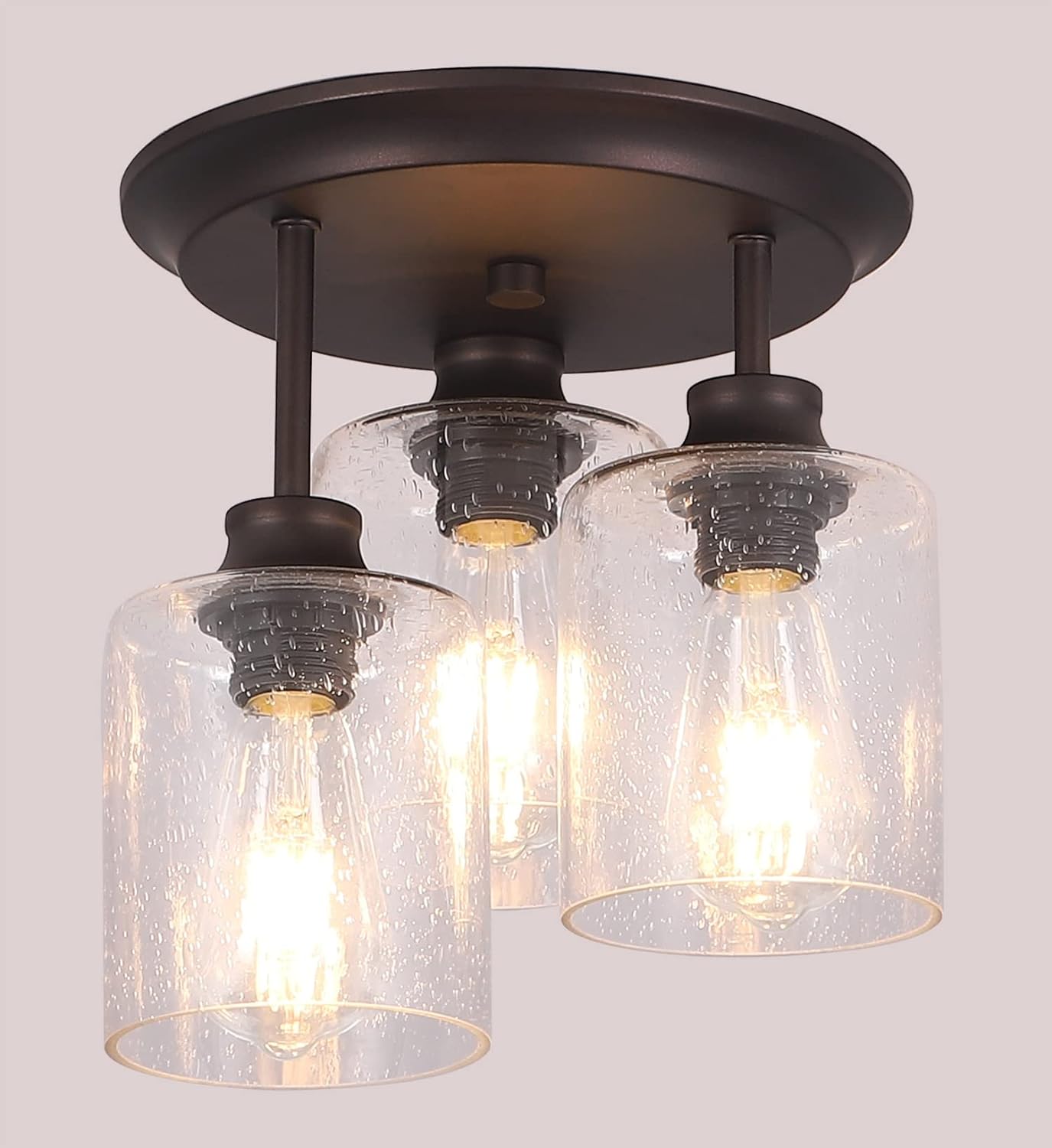 Luz techo semiempotrada 3 luces bronce vidrio semillado