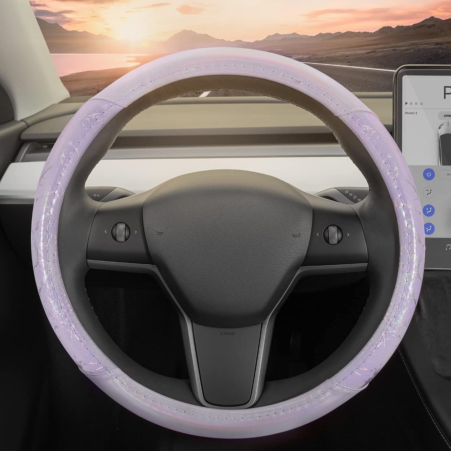 Funda volante púrpura holográfica 15" ajustable coche