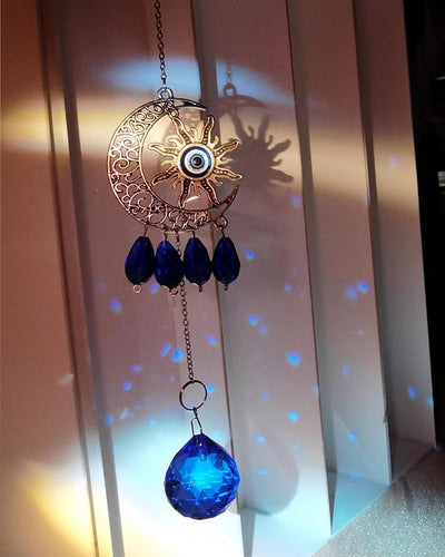 Atrapasoles azules colgantes para ventana cristal luna sol