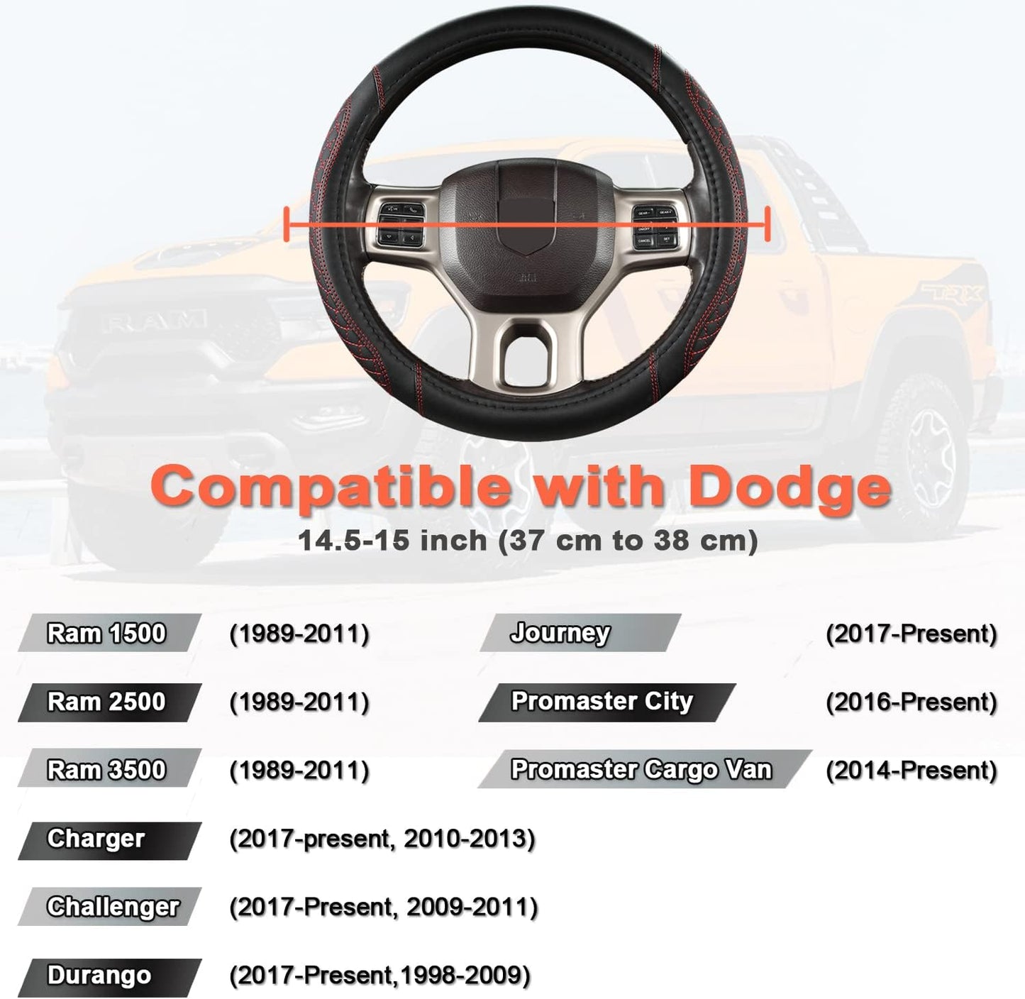 Funda volante acolchado diamante negro rojo Dodge 1989-2011