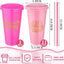 Vasos plástico cumpleaños 24oz con tapa pajita 12pzas Rosa