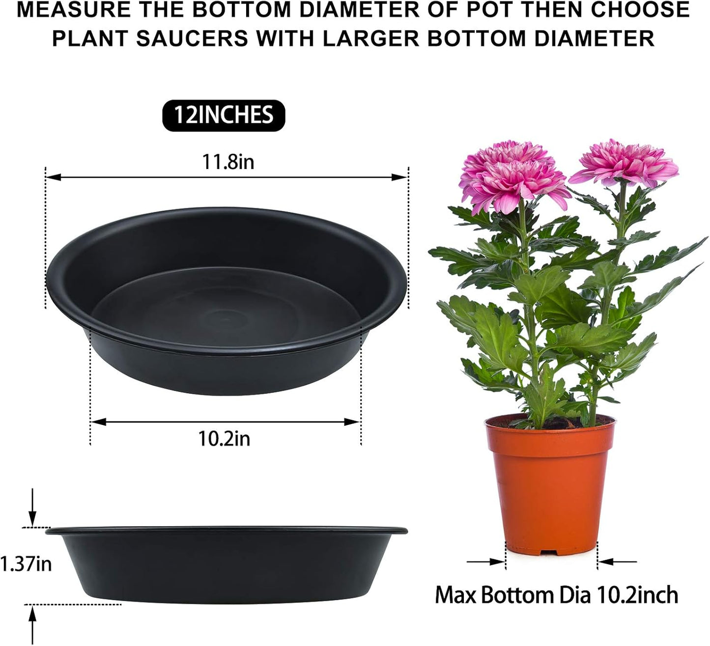 3 Pzas Platillos Plantas Resistentes 30cm Negro