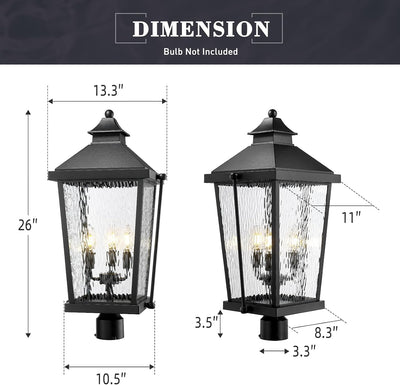 Luces poste exterior 26pulg 3 lámparas impermeables negro