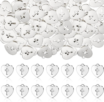 100 Pzas Dijes Plata Cruz Corazón para Reuniones Religiosas