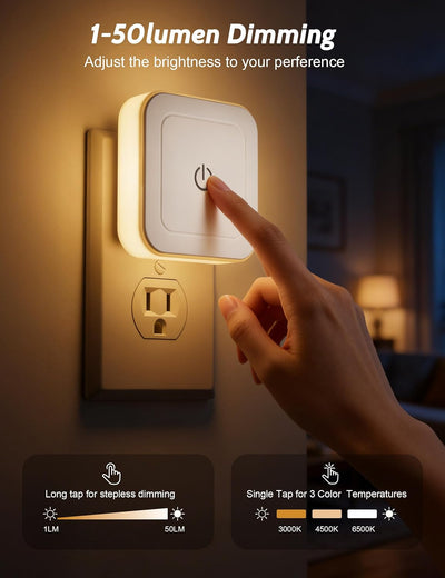 Luz Nocturna LED 1-50lm 3CCT enchufable para adultos y niños