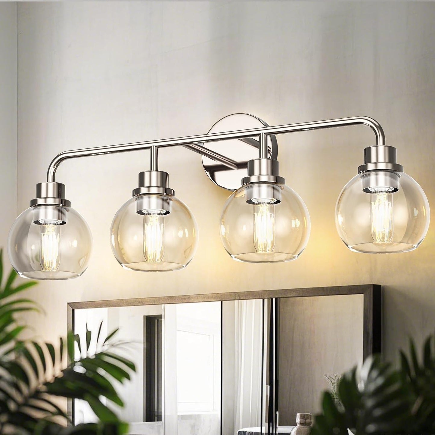 Lámpara pared vidrio transparente 4 luces níquel