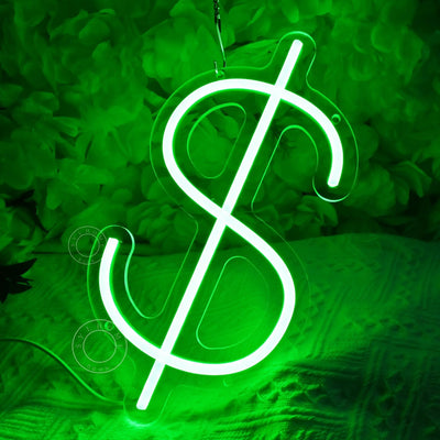 Letrero neón led símbolo dólar decoración hogar oficina
