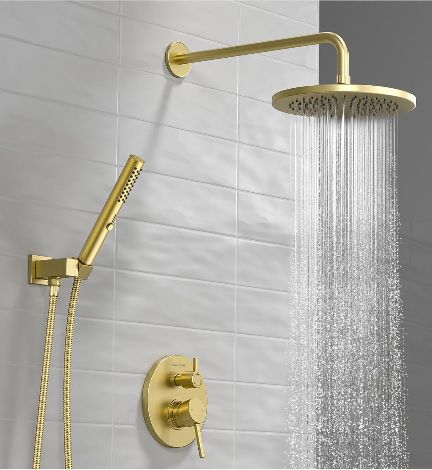 Sistema ducha lluvia redondo 2 ajustes dorado 10pulg