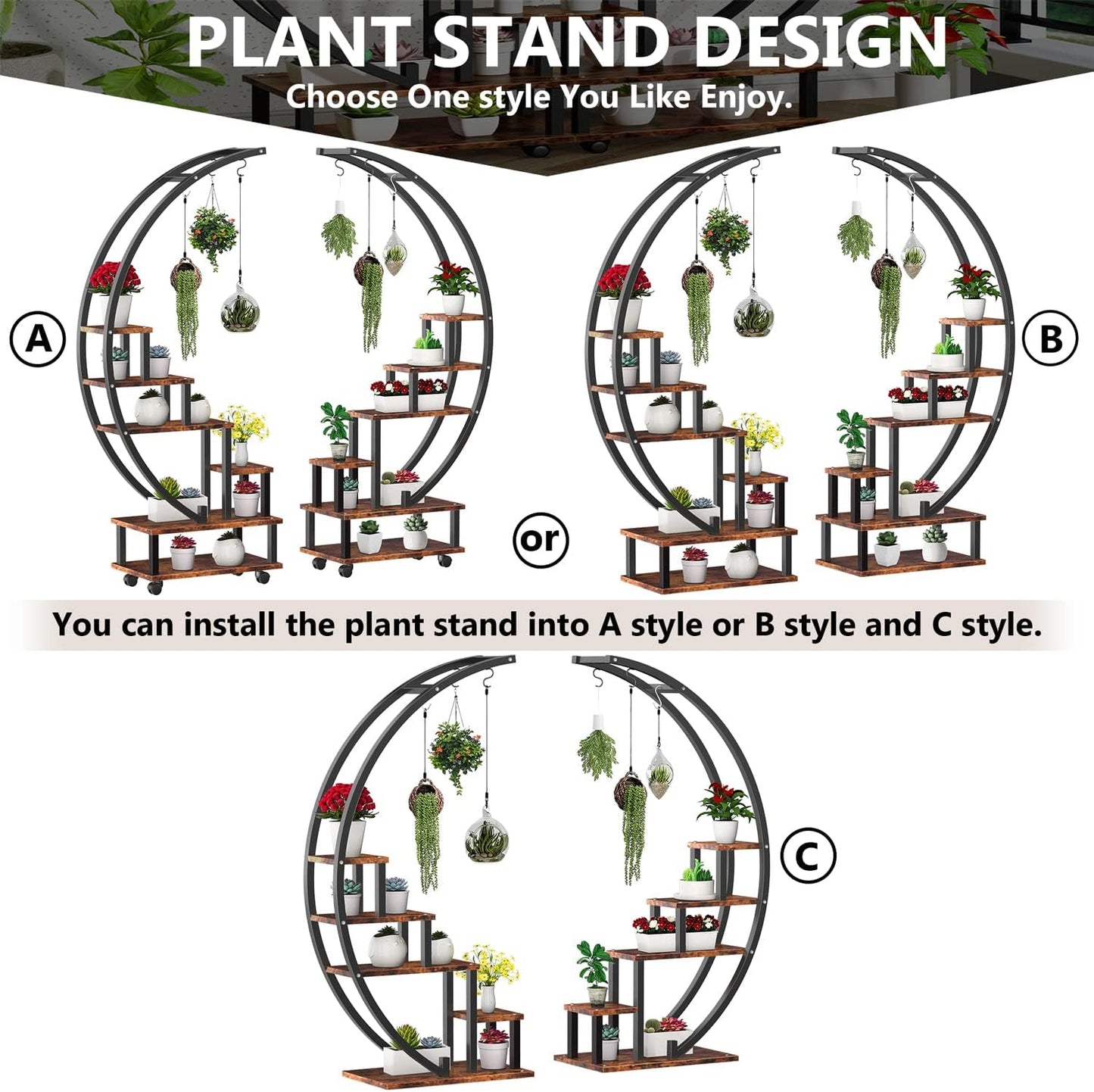 2 Soportes Metal 6 Niveles para Plantas con Ruedas