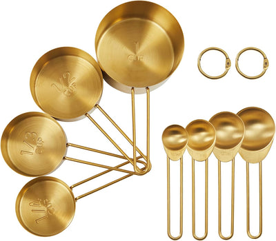 Set 8 Pzas Tazas y Cucharas Acero Inox 304 Dorado