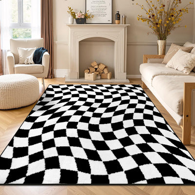 Alfombra cuadros 5x7ft antideslizante suave lavable color negro