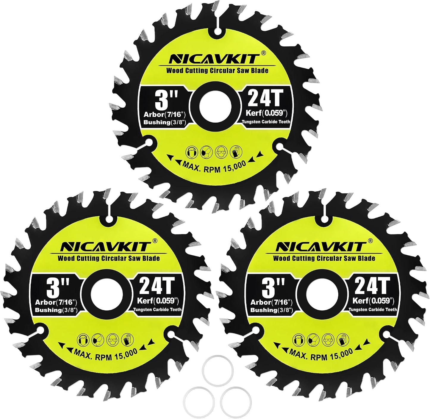 3 Hojas Sierra Circular 3pulg TCT para Madera Plástico