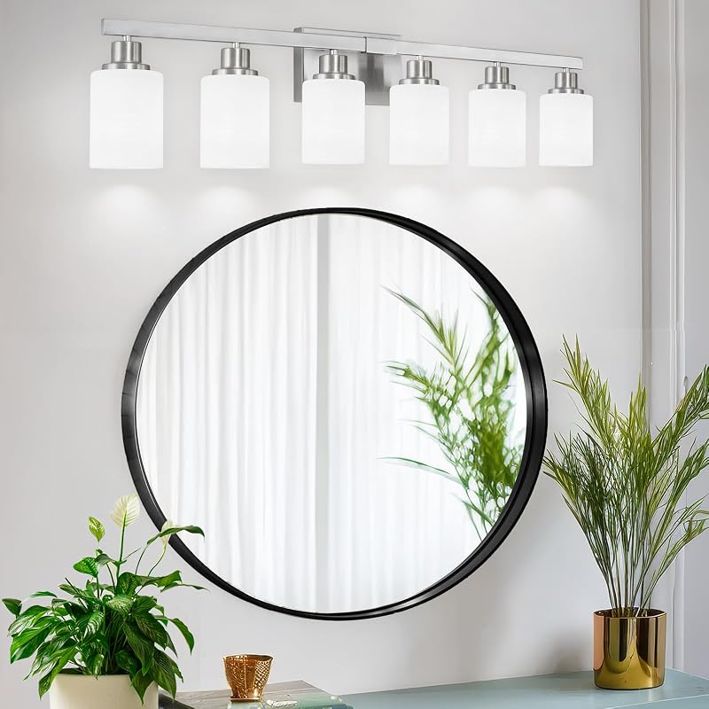 Luz tocad. baño níquel 6 luces pantalla vidrio blanco