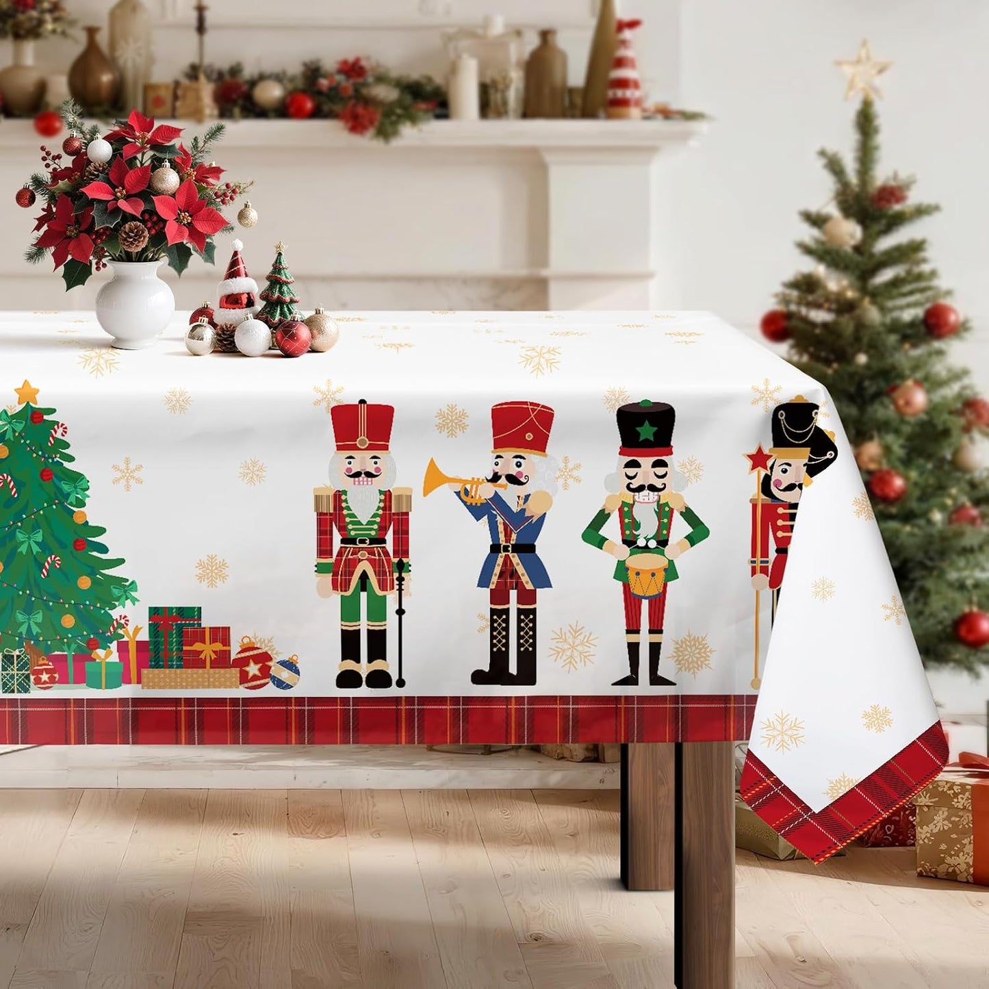 Mantel navideño impermeable rojo 60x84pulg para fiesta cocina