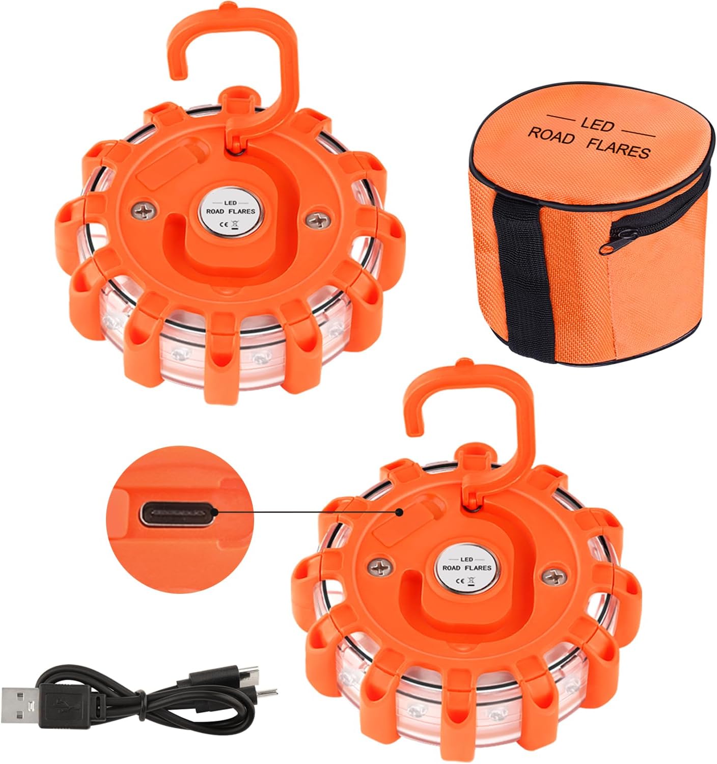 Set 2 Balizas LED USB C para Autos Carretera